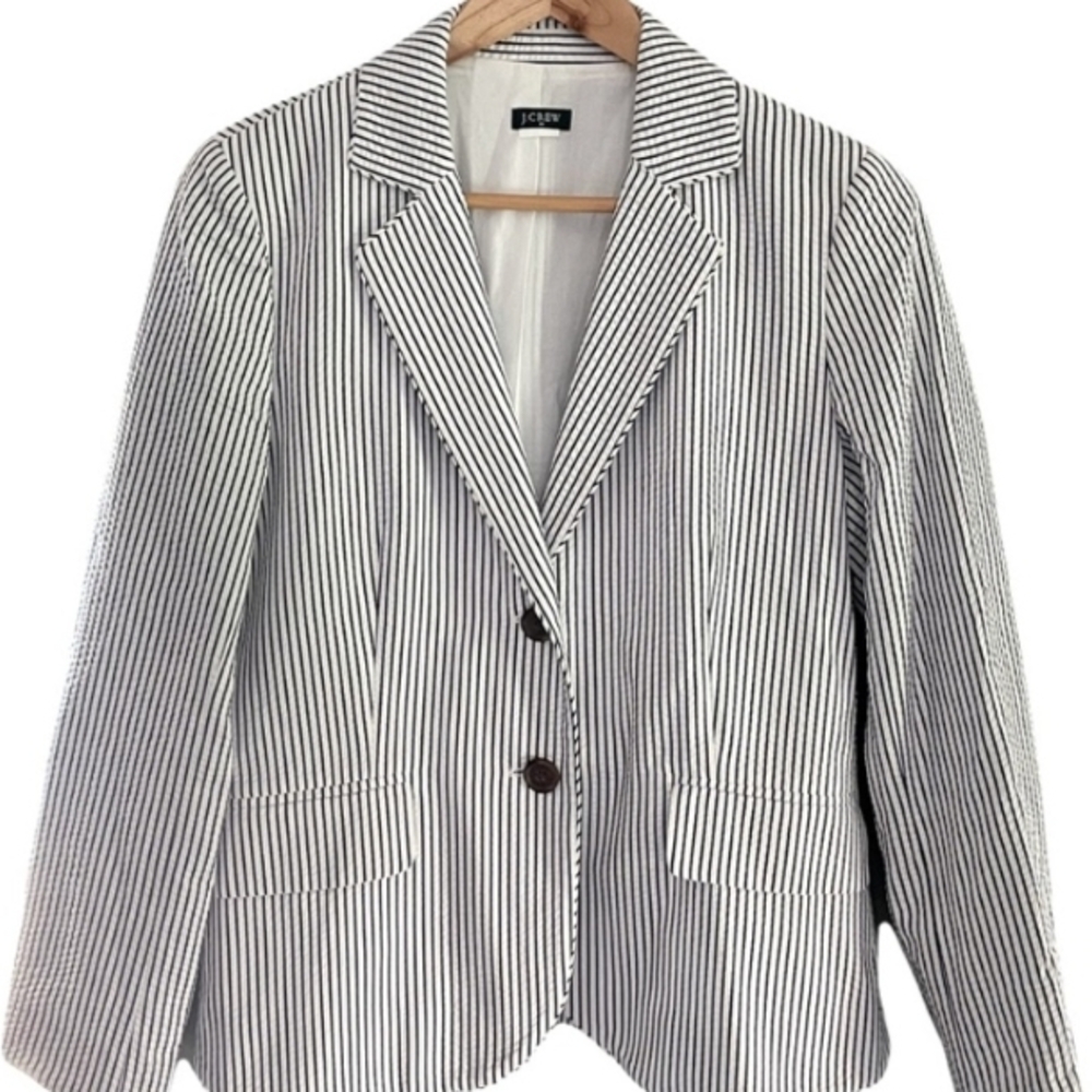 J. Crew Blue and White Striped Women's Blazer